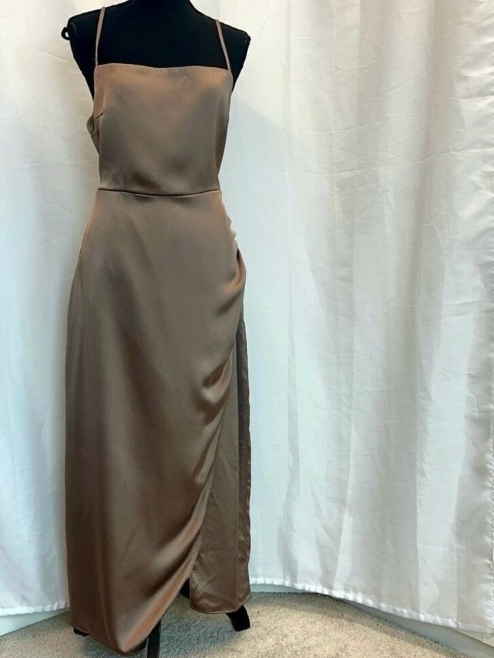 Zara mink brown satin effect midi slip dress Sz XL